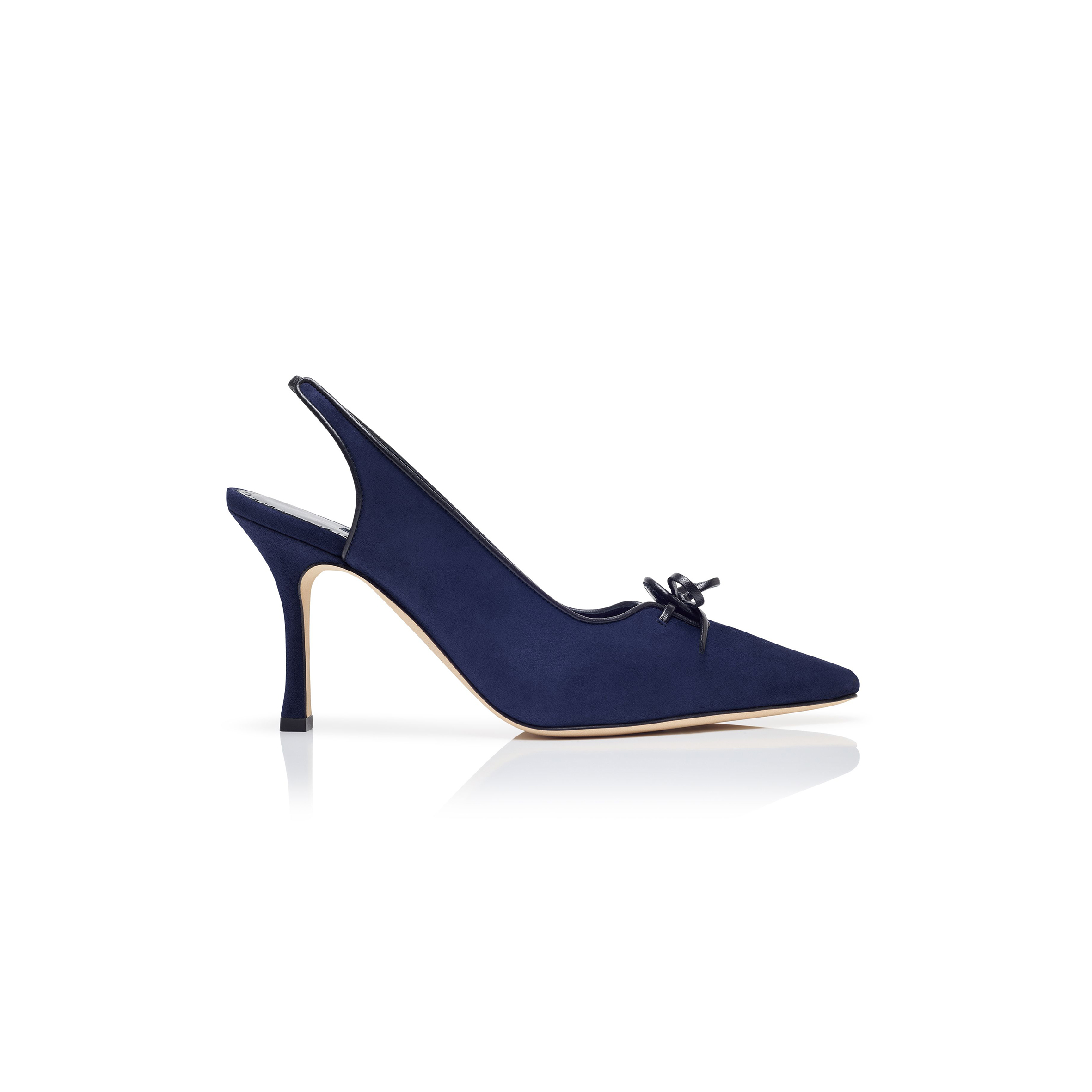 MANOLO BLAHNIK FARID NAVY BLUE SUEDE SLINGBACK PUMPS 424-1903-0008